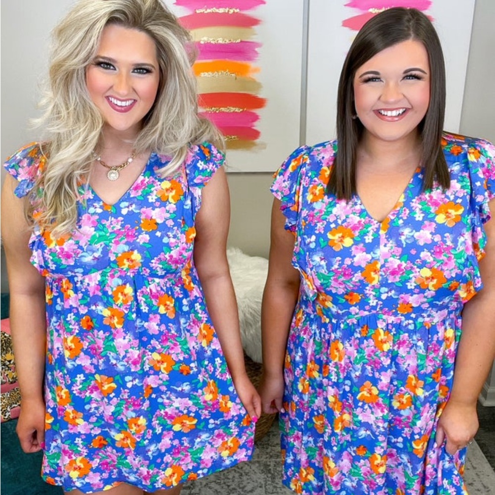 Floral Blue and Orange Women's Dress